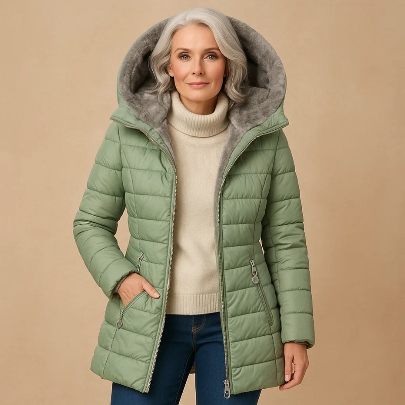 Black oversized winter jacket with cloud-soft plush lining and sculpted shell for cold weather