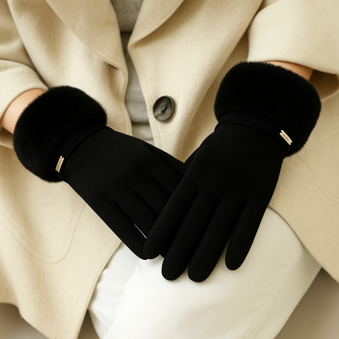 Women's fitted wool winter gloves with fur trim, cozy cold-weather protection in elegant silhouette
