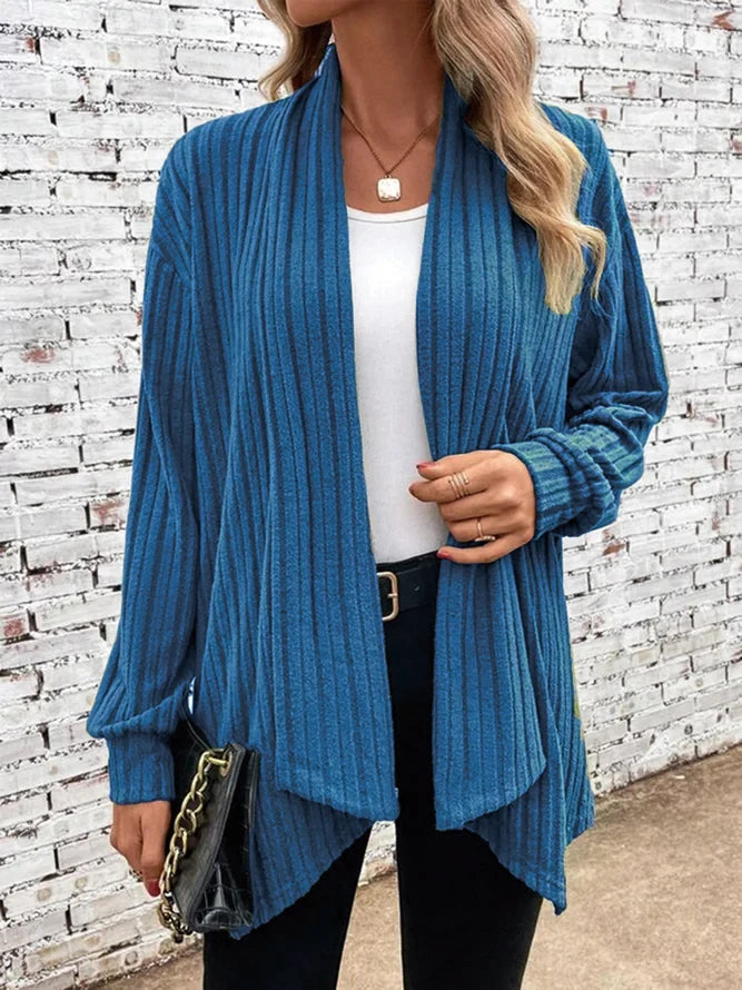 Women's soft knit cardigan lightweight open-front drape flattering silhouette everyday layering essential
