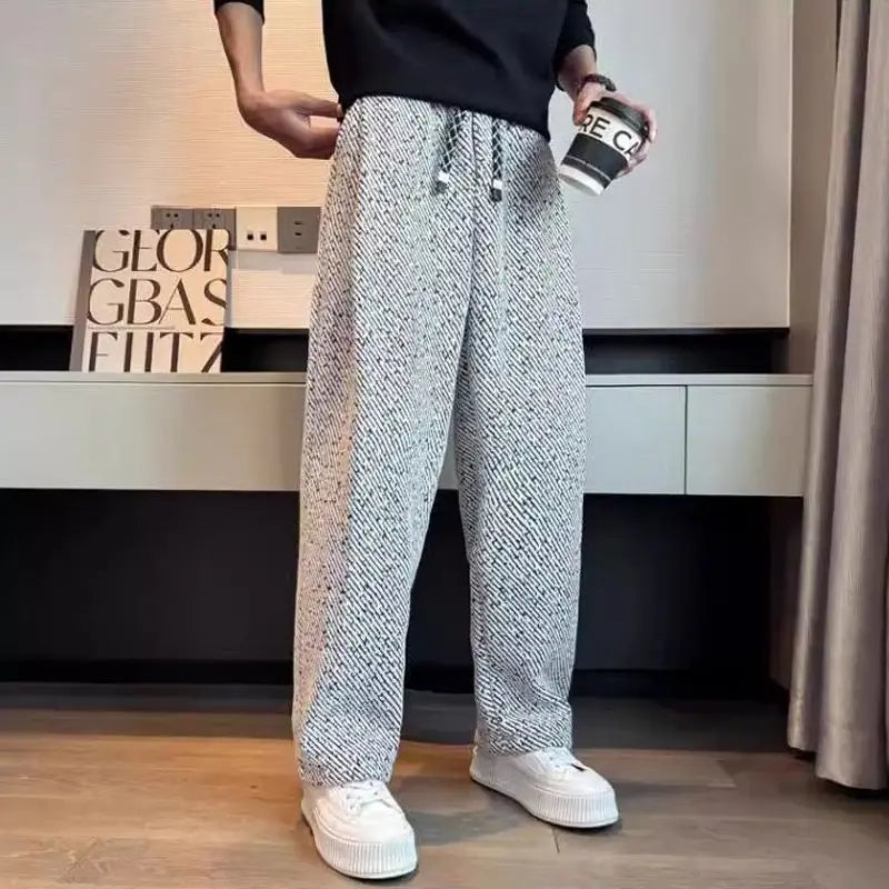 Men's charcoal tapered knit pants heavyweight brushed texture drawstring waist winter essential