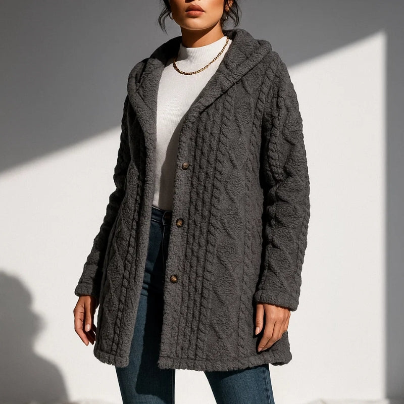 Via Nova women's plush coat hood jacquard soft texture relaxed fit warm everyday essential