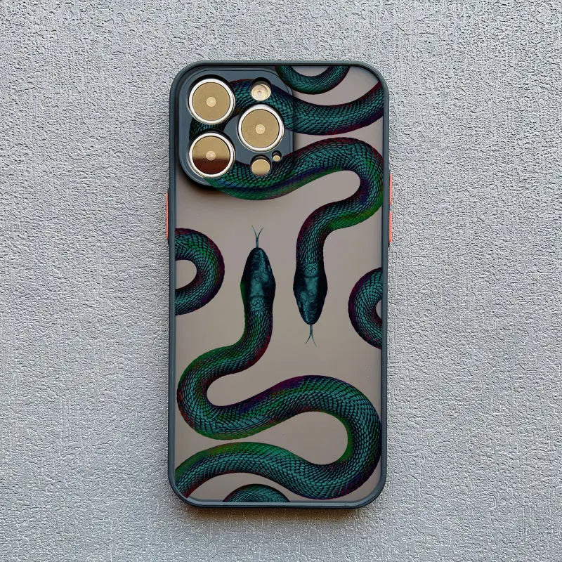Serpent motif iPhone case metallic finish bold snake design durable shockproof premium protection
