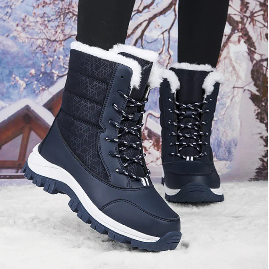 Women's winter ankle boots black lace-up high-cut design with non-slip insulated sole