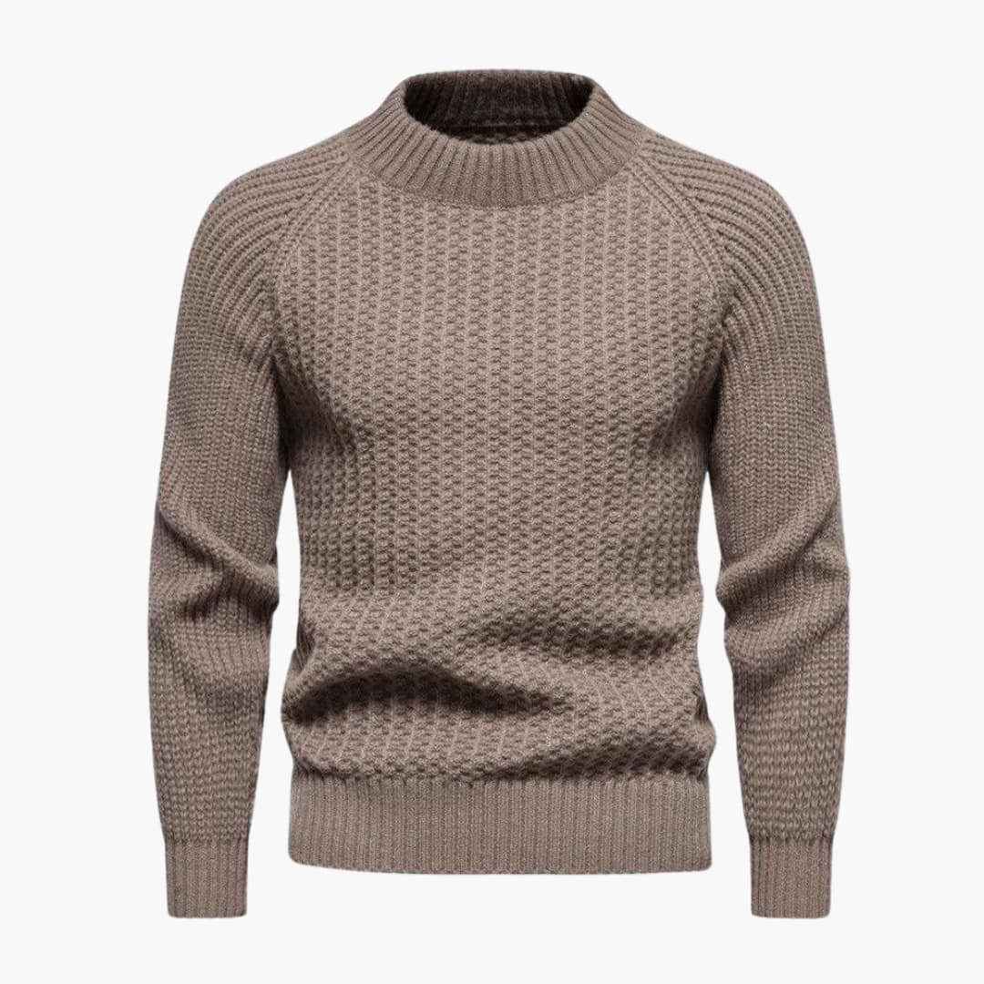 Men's waffle knit textured sweater round neck ribbed cuffs casual all-season pullover