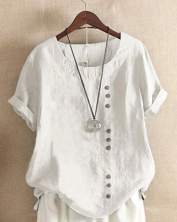 Kelly solid color round neck short sleeve blouse easy care versatile office everyday comfort