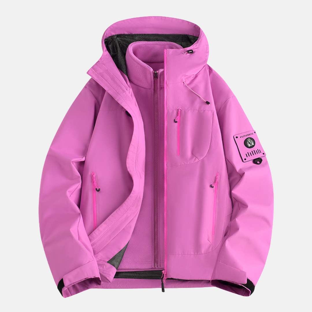 Men's 3-in-1 modular jacket technical fabric versatile hood zipper all-season urban outerwear