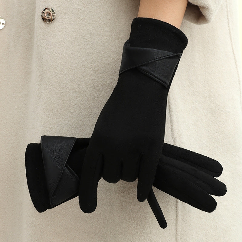 Women's suede touchscreen gloves cold weather velvet-lined warm winter accessory screen-compatible