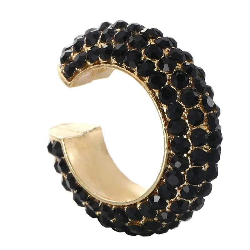 Gold silver halo pavé crystal ear cuff bold no-piercing sparkle high-shine alloy chunky stones