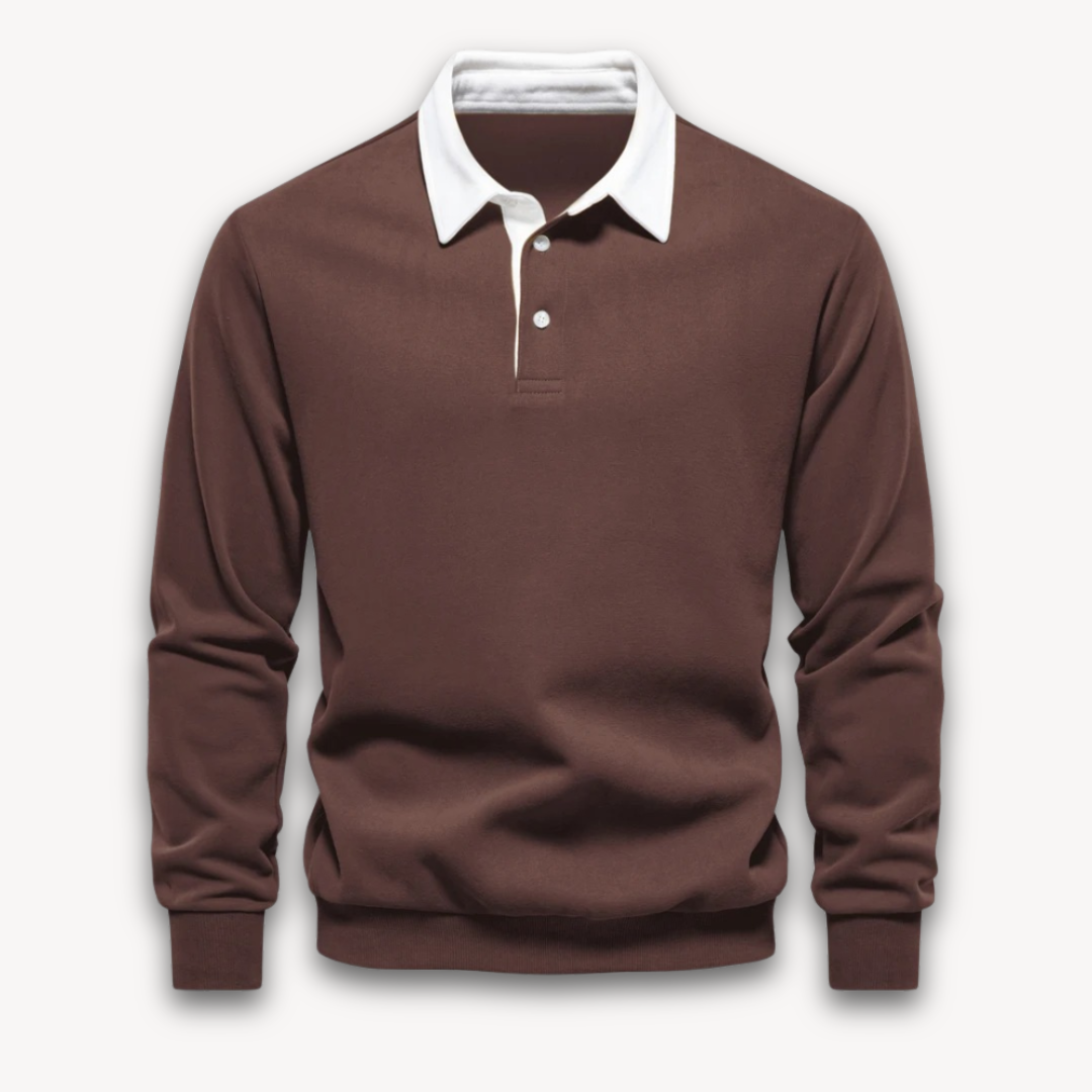 Navy regular fit long sleeve polo sweater soft cotton knit natural fiber smart-casual knitwear