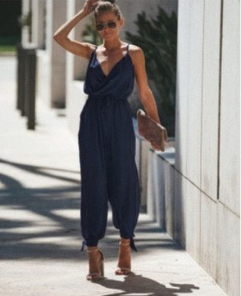 Floral print loose fit jumpsuit spaghetti straps scoop neck high slit effortless chic women