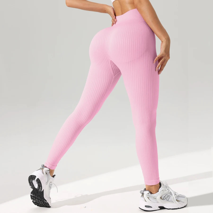 Black high-waist ribbed compression leggings with sculpting cotton knit for active women