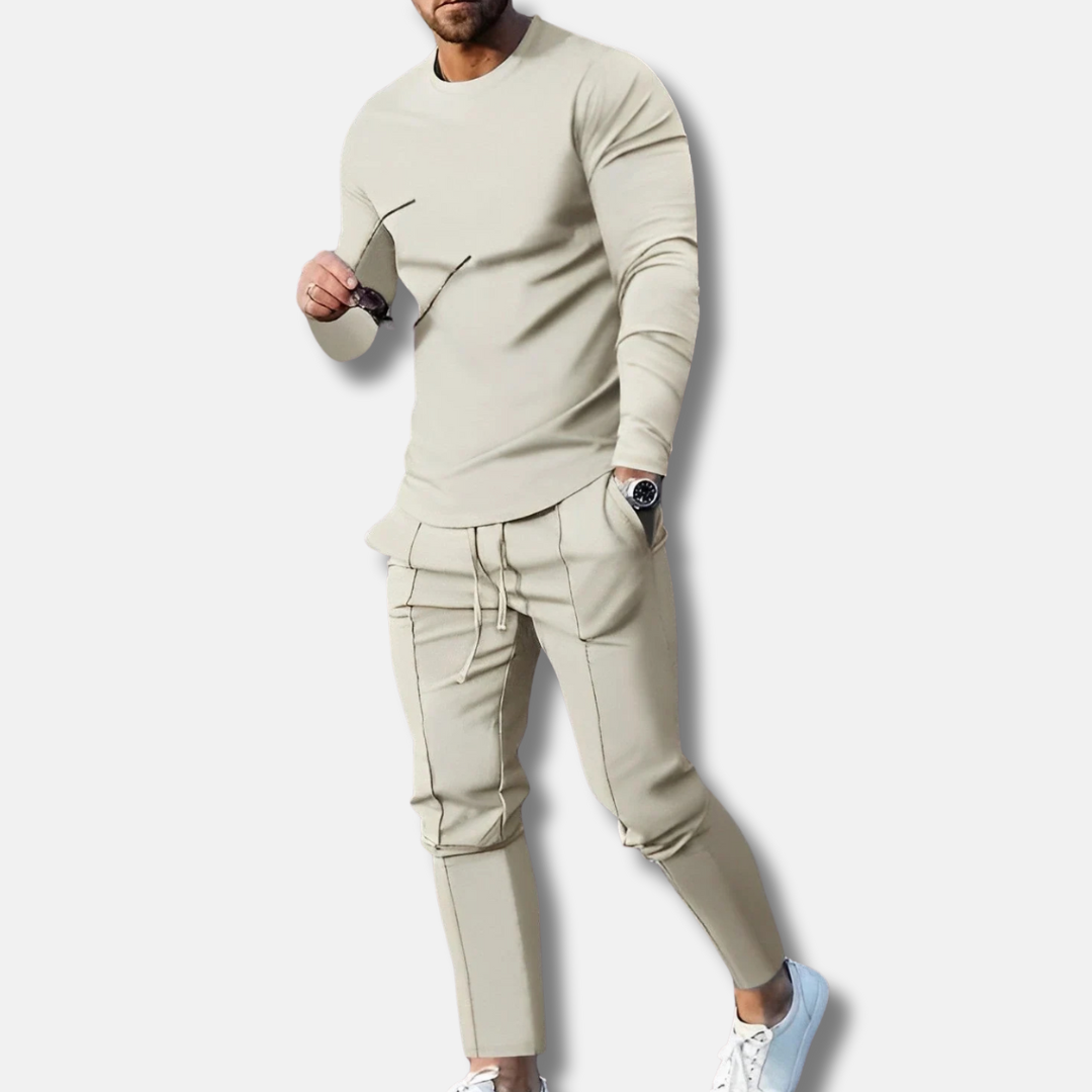 Men's slim fit two-piece sweatsuit set cotton blend breathable athletic streetwear comfort