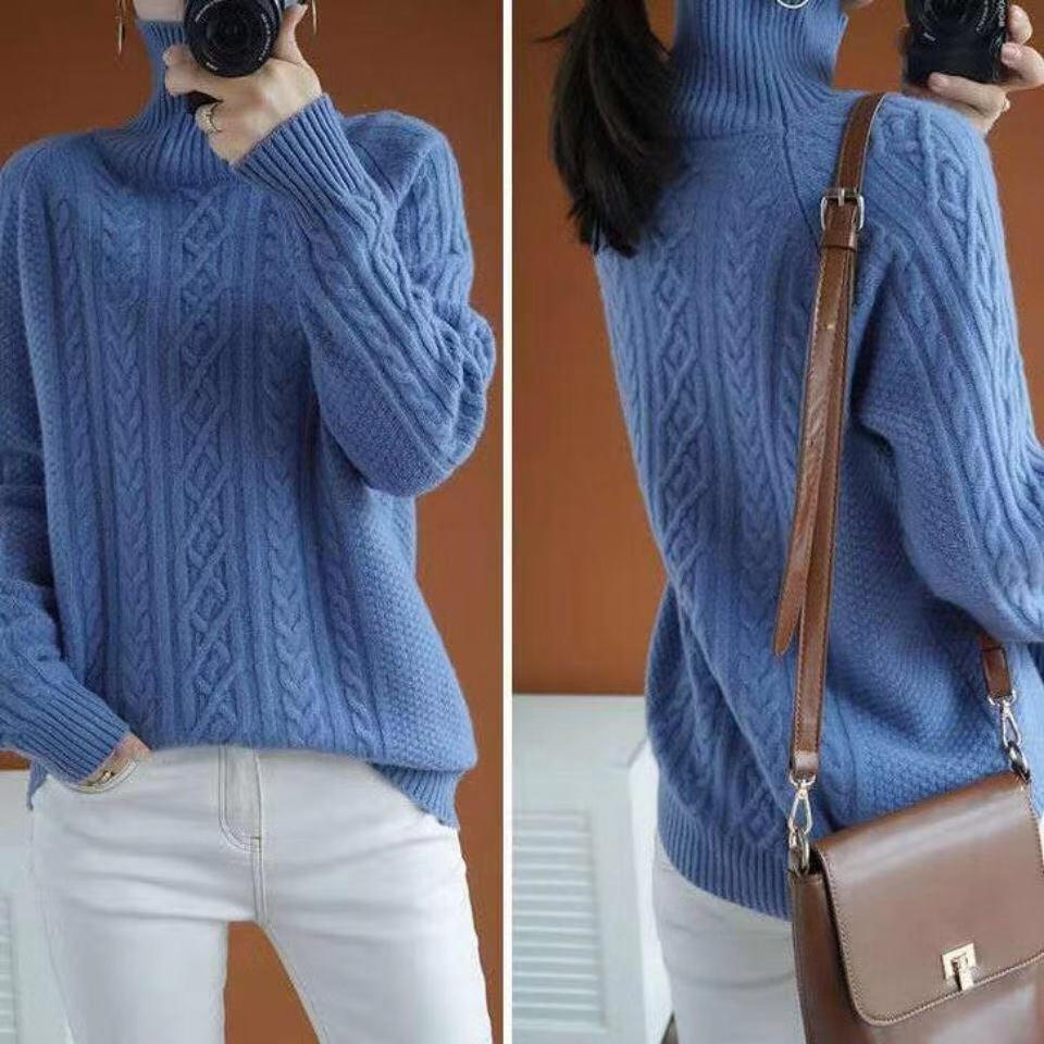 Women's loose-fit turtleneck sweater in premium soft knit with elegant classic silhouette