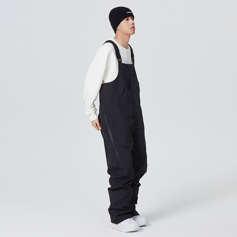 Men's black bib snow pants 10K waterproof breathable with adjustable suspenders and gaiters