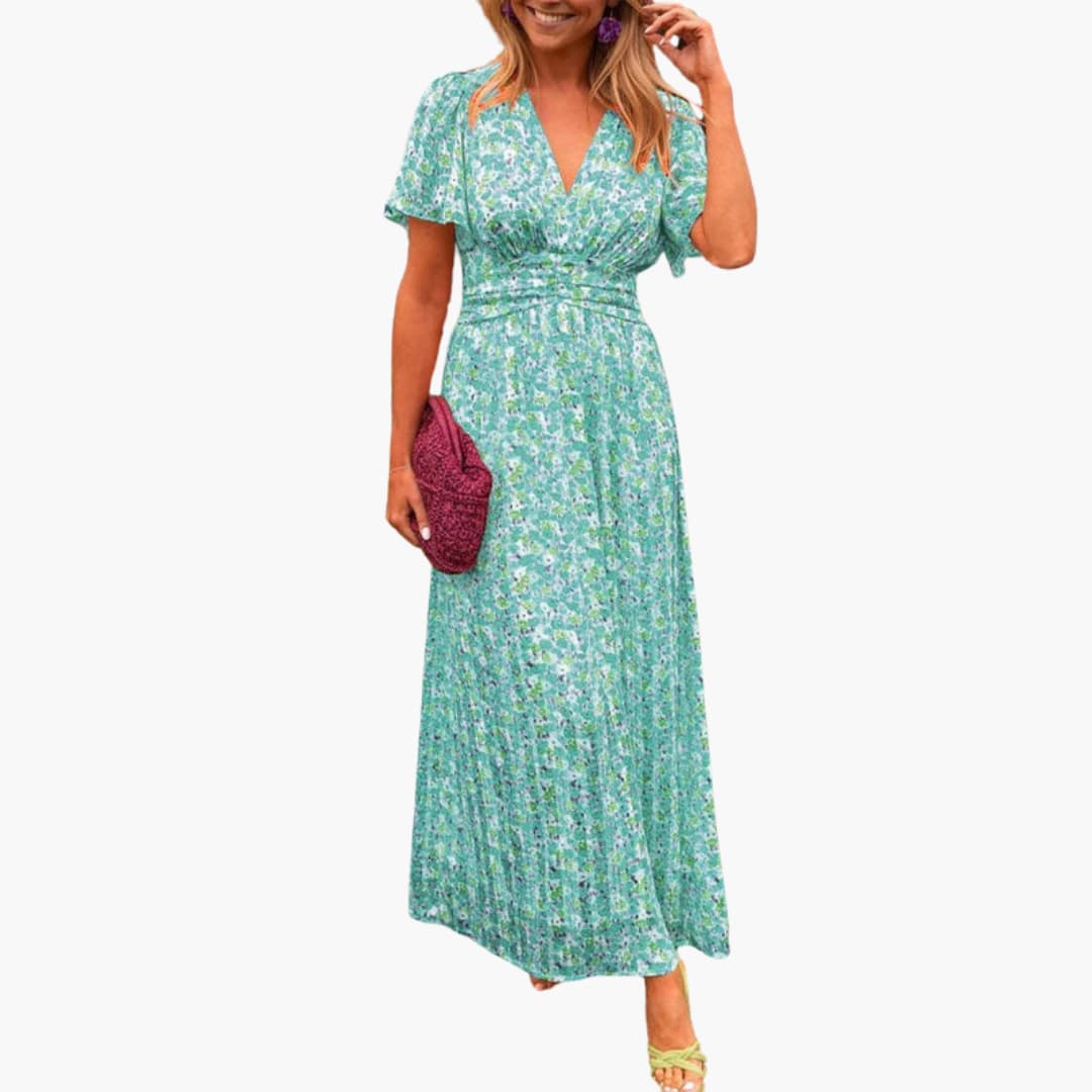 Floral wrap maxi dress women V-neck colorful summer garden party flattering silhouette