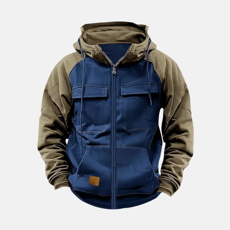 Men's knit blend relaxed hip-length pullover hoodie with drawstrings for casual athleisure