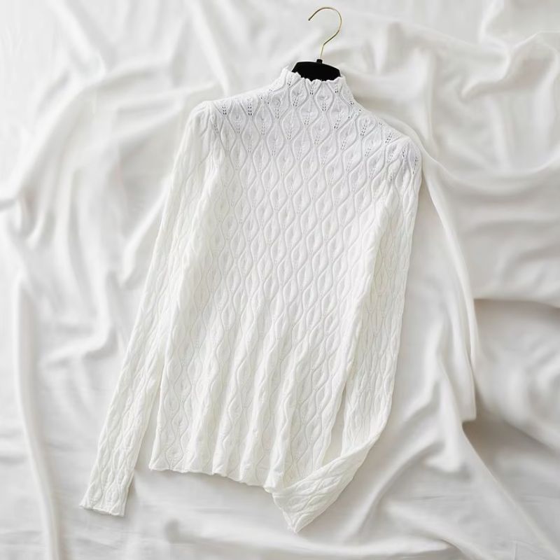Women's ivory cashmere turtleneck sweater, modern draped fit with fine breathable knit texture