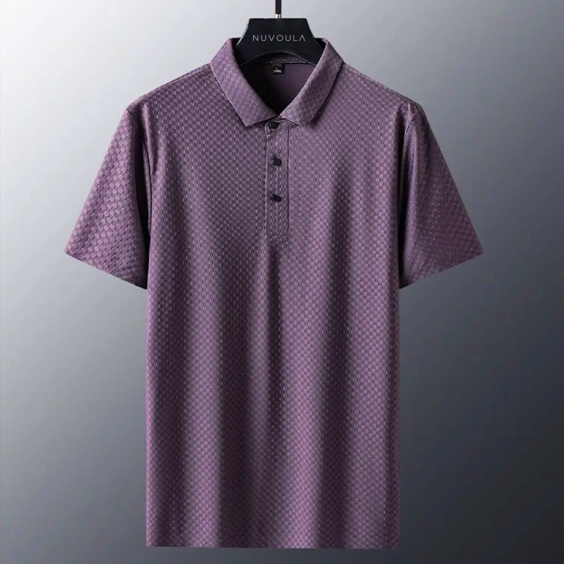 Men's lightweight checkerboard polo shirt breathable four-way stretch fabric smart-casual fit