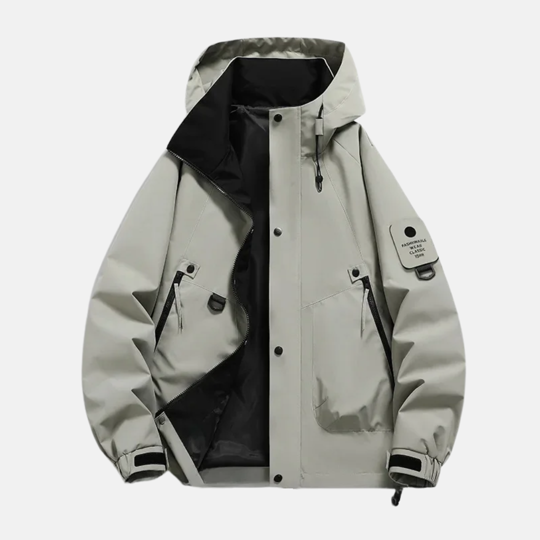 Men's rugged utility jacket water-resistant adjustable hood multiple pockets everyday explorer style