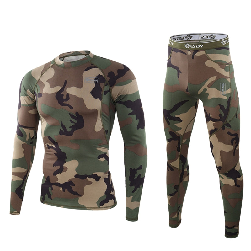 Men's black thermal base layer set with dense fur lining, slim fit, and Heat Lock Technology