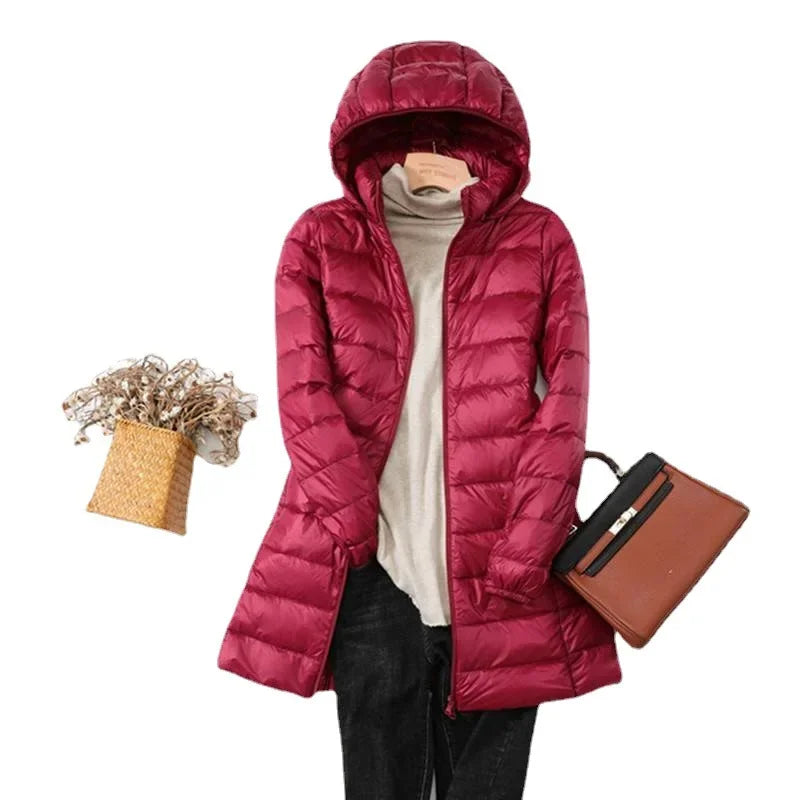 Women's packable puffer jacket with removable hood, lightweight insulated winter coat for outdoor wear