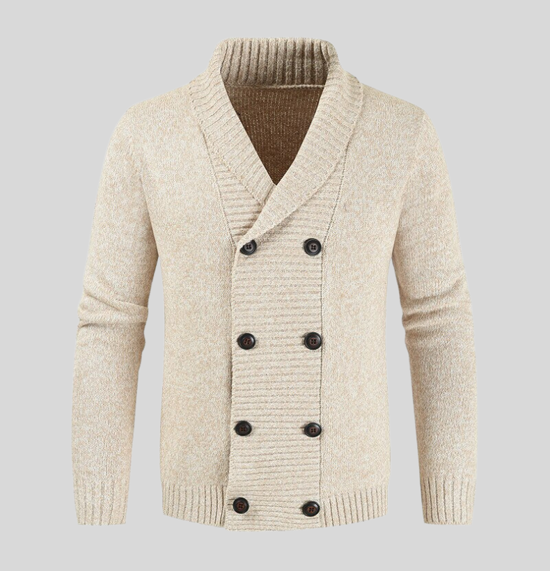 Men's wool double-breasted cardigan shawl collar regular fit hip-length classic winter layer