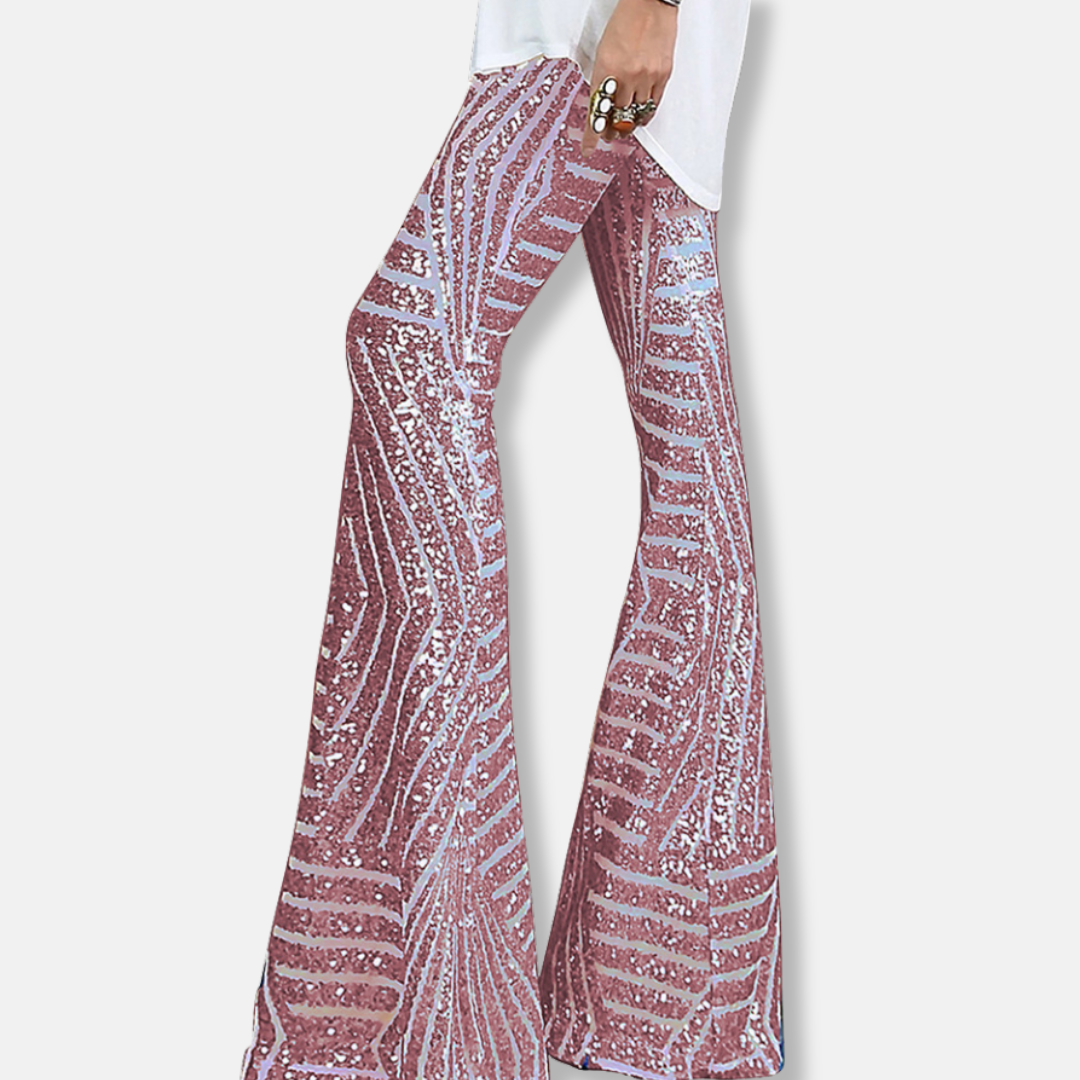 Women's high waist wide leg sequin trousers elegant full length party pants glamorous silhouette
