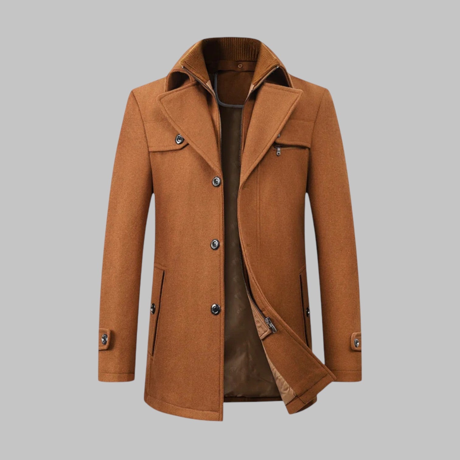 Jaron men's wool winter coat regular fit in gray, red, black or blue with smooth refined drape