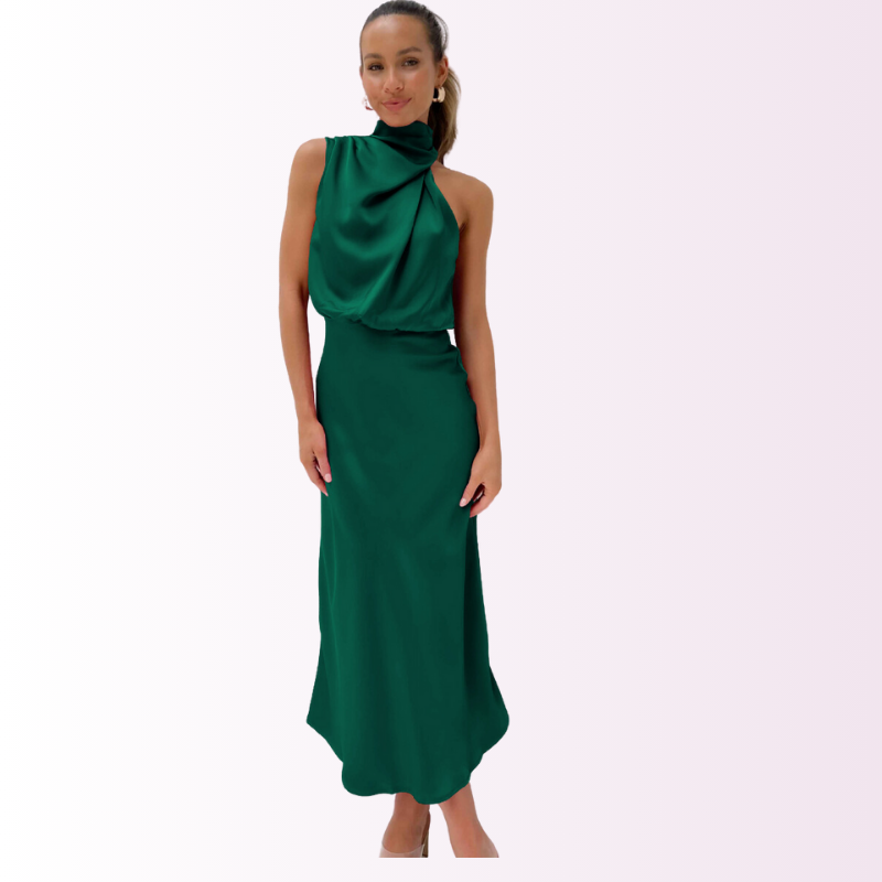 Fiona black asymmetrical evening gown high collar one-shoulder cut formal wedding dress