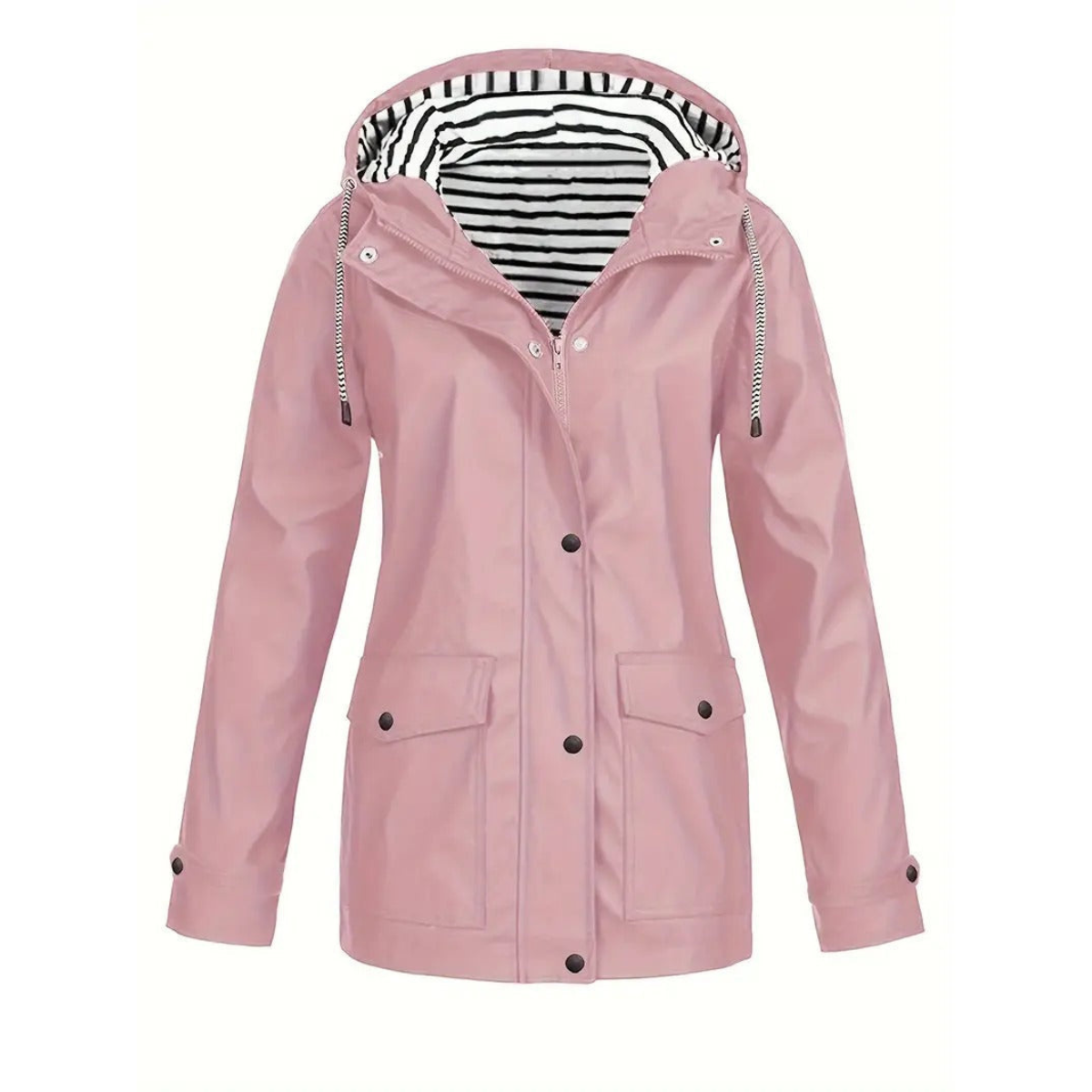 Women's adjustable hooded raincoat water-repellent drawstring waist all-weather everyday protection
