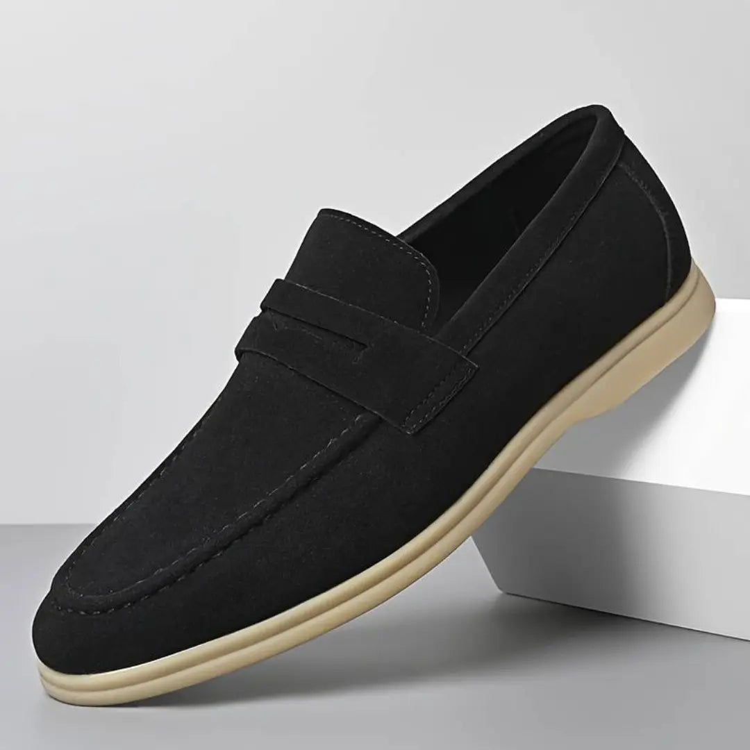 Men's forest green suede slip-on loafers streamlined silhouette with cushioned insole all-day comfort