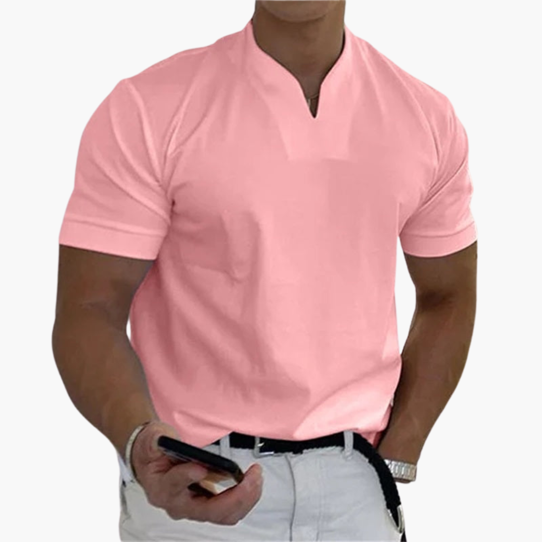 Men's slim fit short sleeve V-neck shirt, breathable moisture-wicking fabric for gym and summer