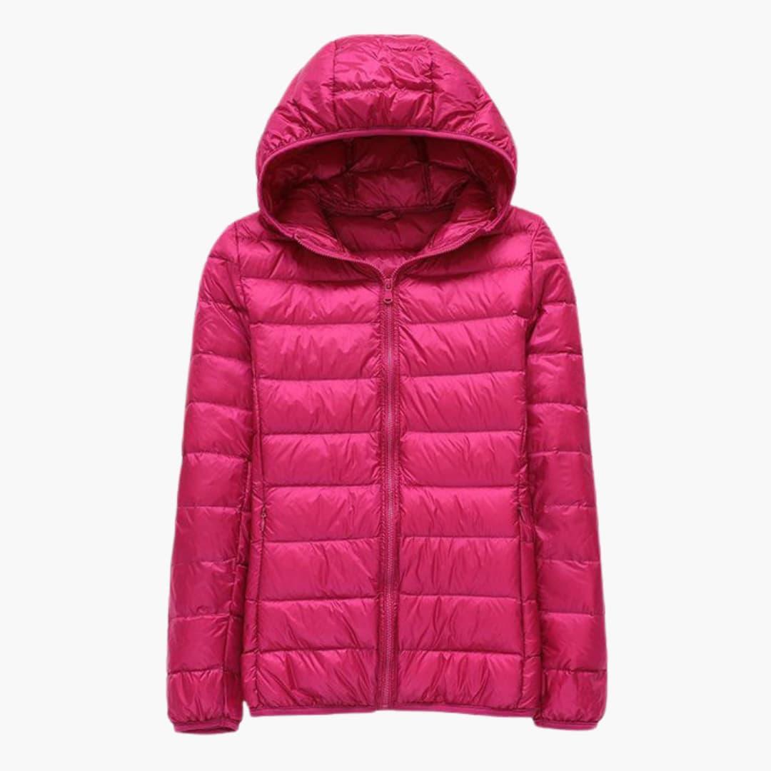 Women's hooded quilted jacket full zip hidden side pockets transitional lightweight outerwear