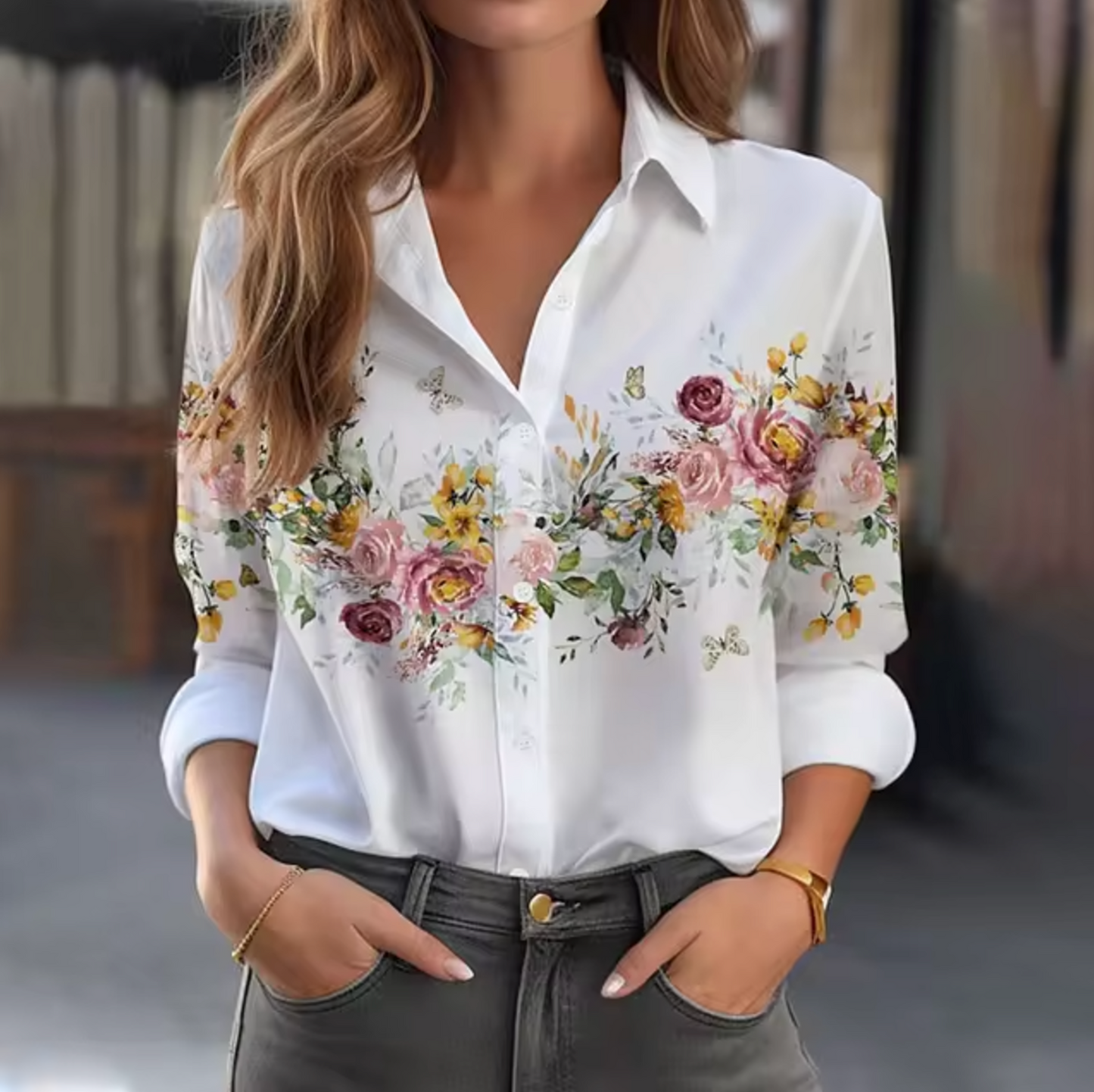 Women's lightweight floral print blouse long sleeve breathable fabric feminine floral pattern warm weather top