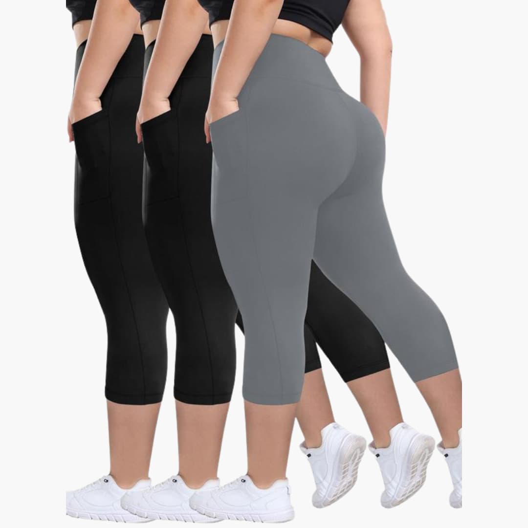 Women's high-waist capri leggings set stretchy breathable fabric sleek streamlined active silhouette