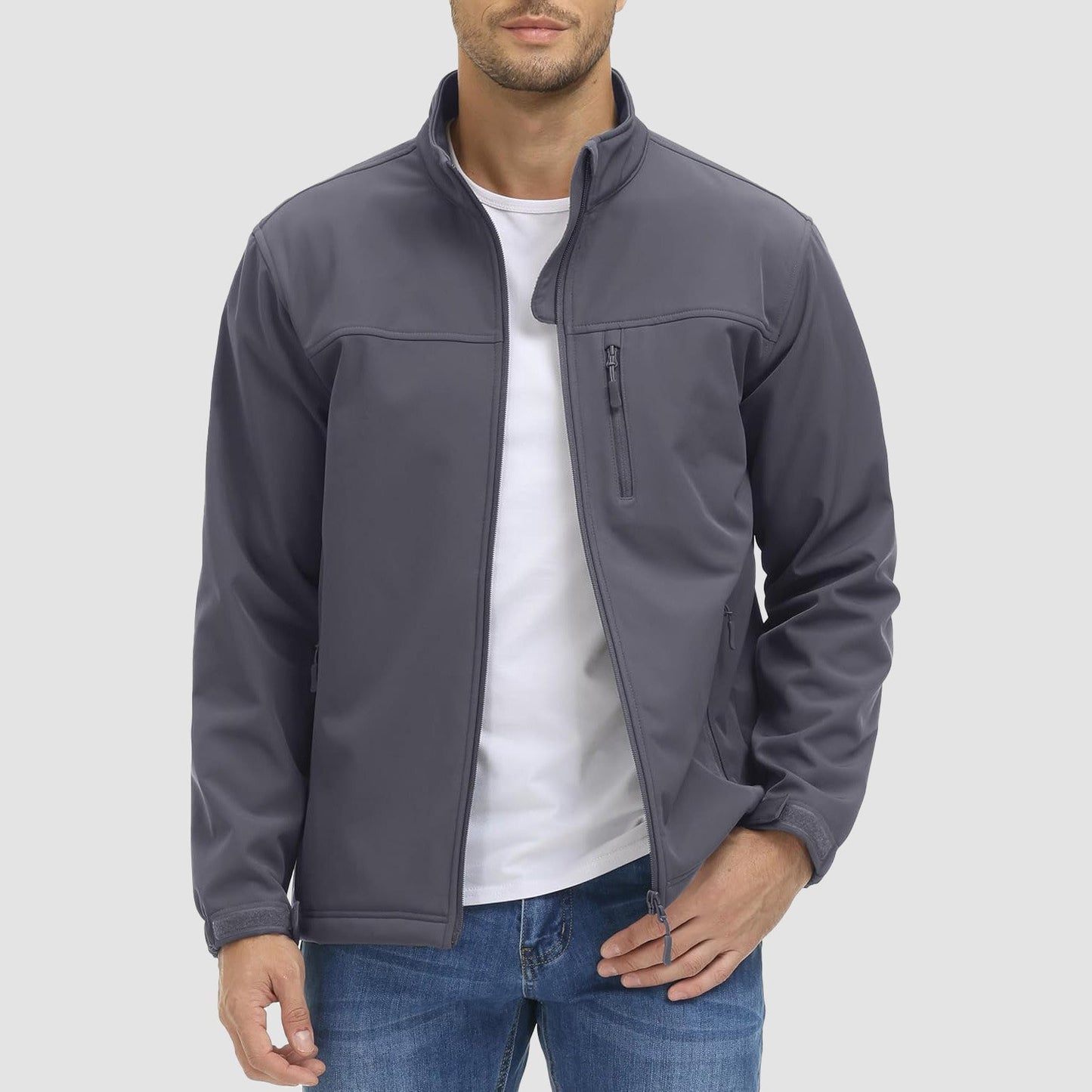 Men's tactical soft shell winter jacket fleece-lined stretch fit with abrasion-resistant panels