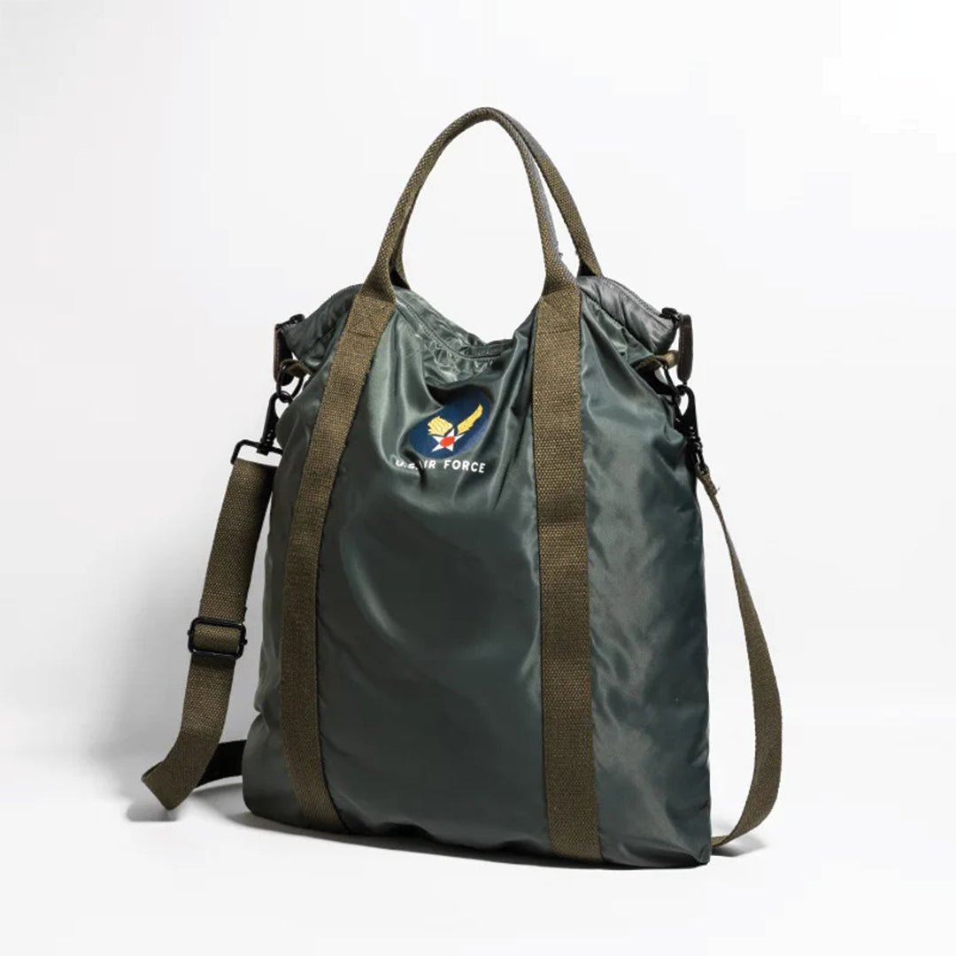 Olive nylon aviator crossbody bag adjustable strap vintage military-inspired lightweight city travel