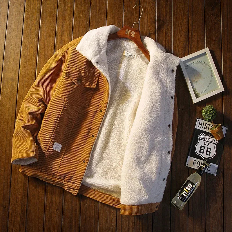 Unisex corduroy jacket vibrant color relaxed fit deep pockets premium snap buttons everyday warm layer