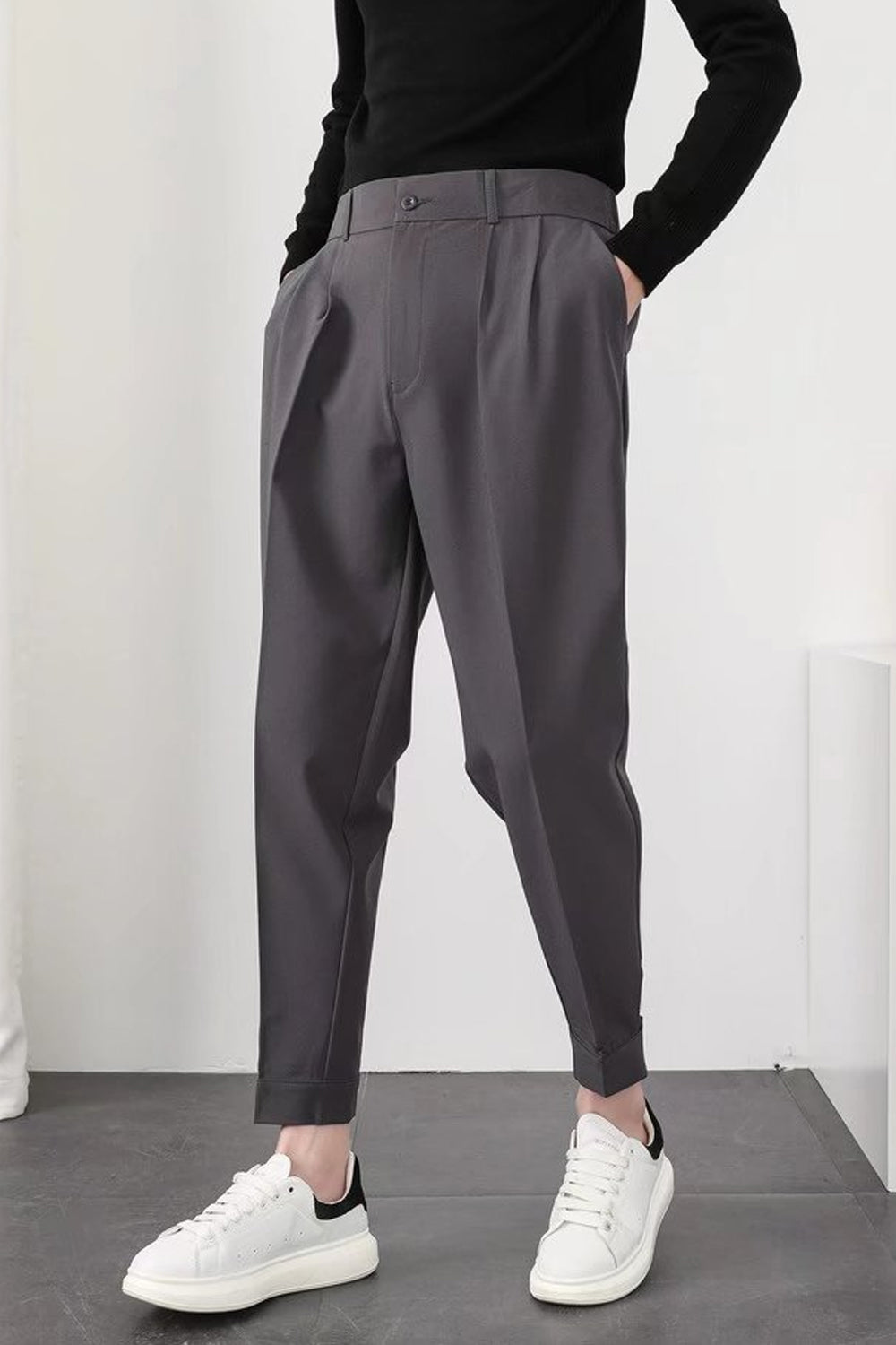 Men's classic straight-cut dress pants tailored silhouette slim fit formal trousers