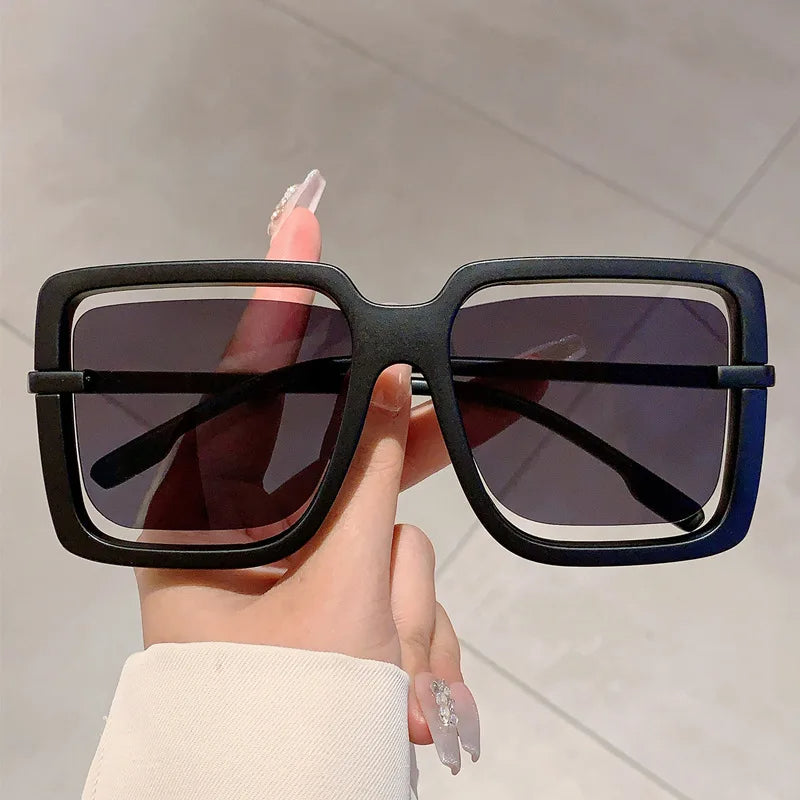 Unisex oversized square sunglasses matte translucent hollow-edge frames gradient UV400 lenses
