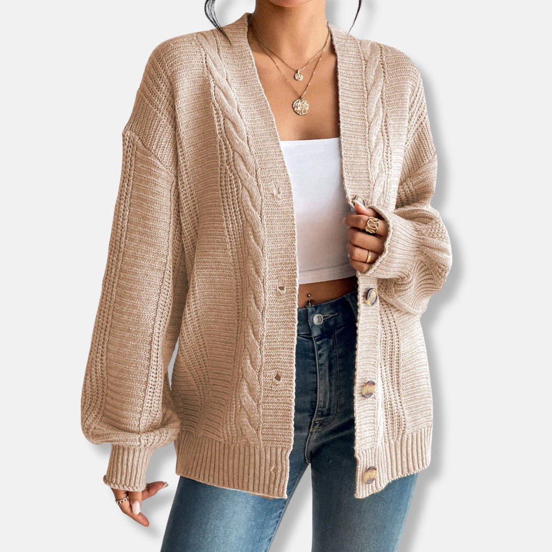 Women's oversized cable knit cardigan wool blend cozy fall layer relaxed silhouette