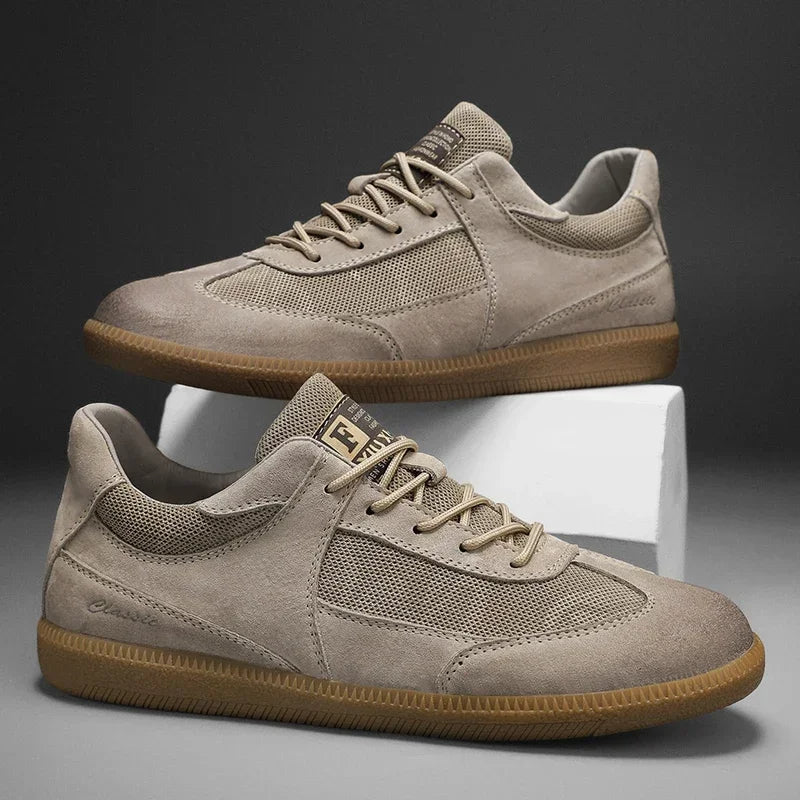 Verano suede mesh sneakers in neutral tones, low-top urban style with breathable mesh panels