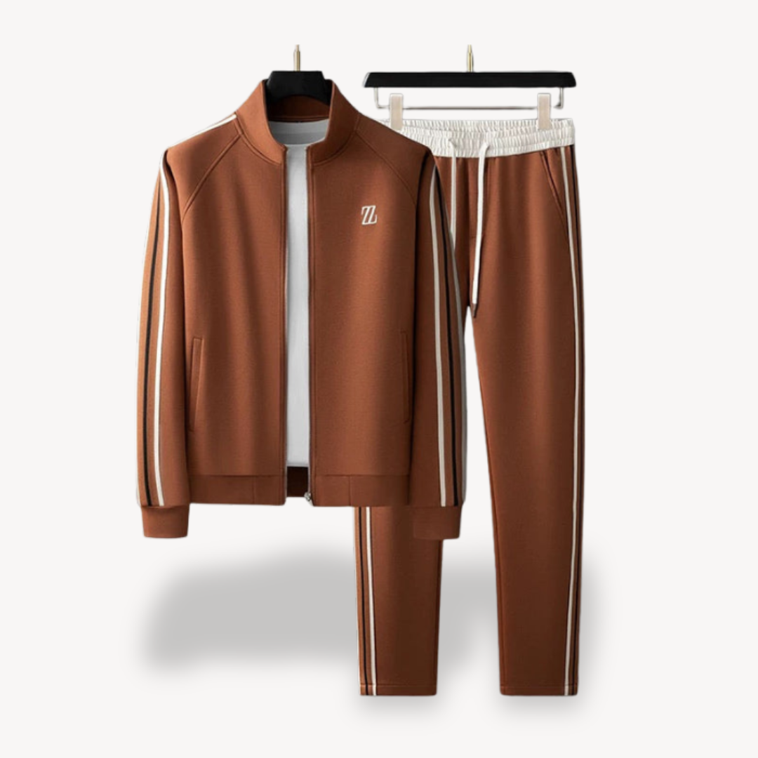 Men's slim fit gray training set zip jacket drawstring pants breathable stretch fabric activewear