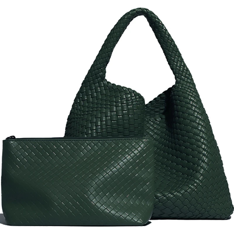 Renza vegan leather woven tote bag beige basketweave shoulder bag with magnetic closure