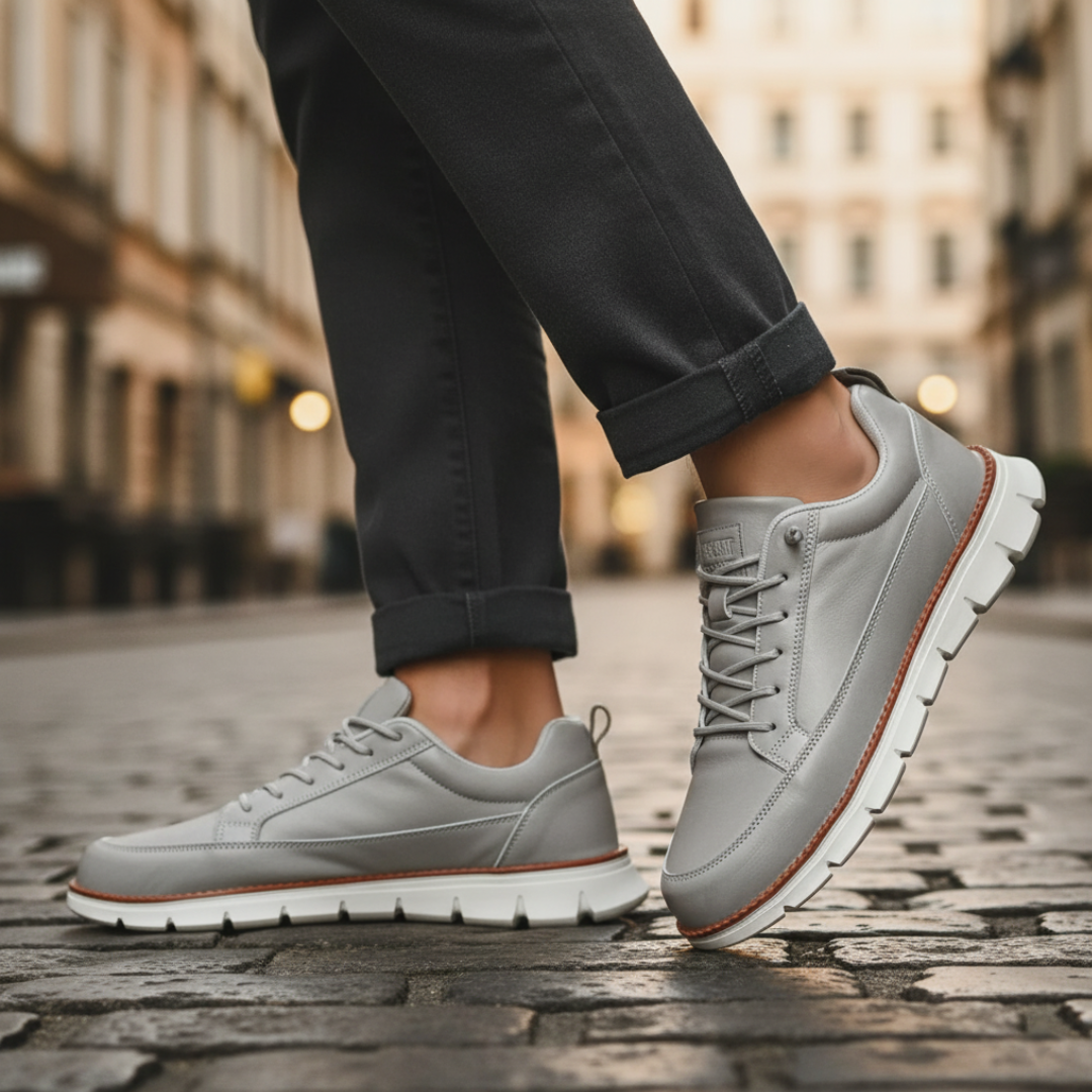 Men's lightweight casual sports sneakers in blue, white, black, and gray with cushioned non-slip sole