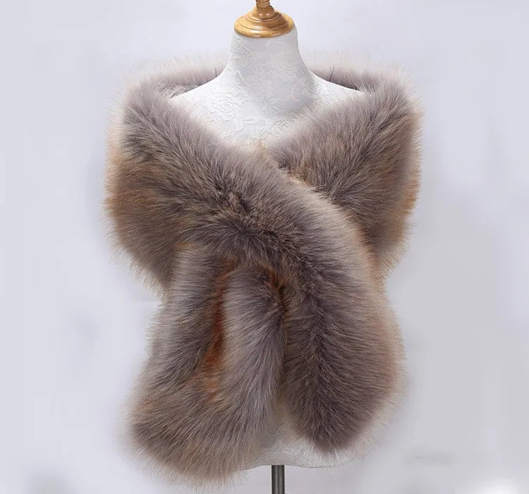 Ivory wrap shawl with plush faux fur trim, elegant shoulder coverage for formal evening wear