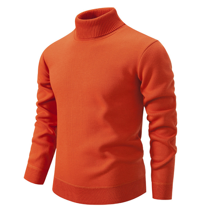 Men's dark navy virgin wool turtleneck sweater classic slim fit ultra-soft Shetland fleece knit