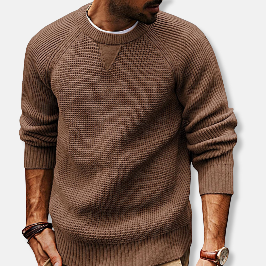 Men's knit texture crew neck sweatshirt with raglan sleeves, relaxed fit casual fall pullover