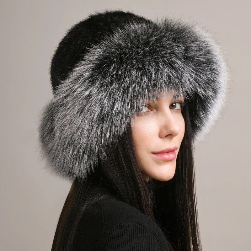 Valentina women's genuine mink fur hat warm insulated lining soft plush luxury winter accessory