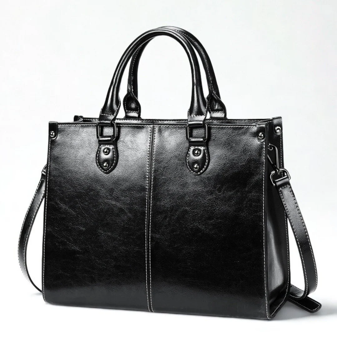 Arden genuine leather structured tote bag, polished professional design with roomy interior